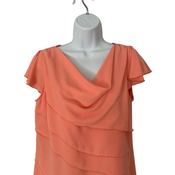 AGB Womens Peach Cowl Neck Layered Flutter Sleeve Blouse Size Medium - Picture 2 of 8